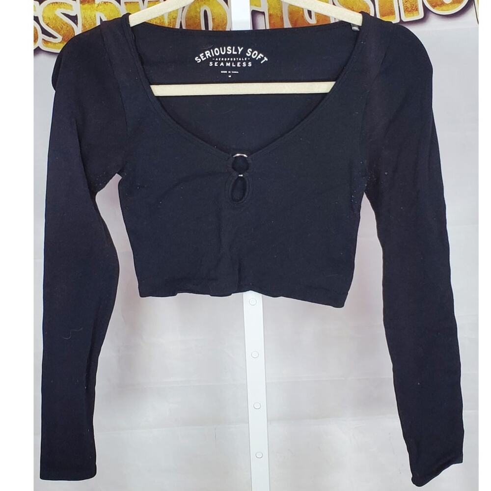 Aeropostale Black Seriously Soft Crop Top Long Sleeve M